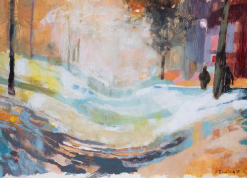 Spaziergang im Winterlicht, Acryl, 56 x 76 cm, 2024